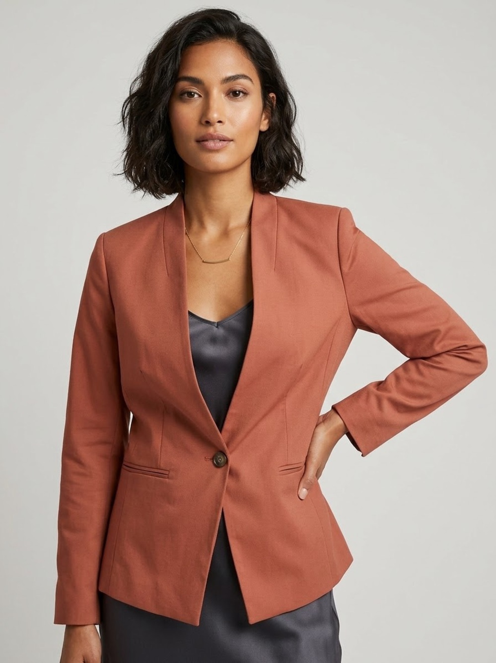 Ann Taylor Factory Terracotta Rust Orange One Button Collarless Blazer Size 6